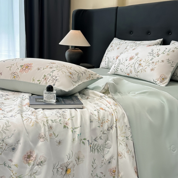 91家纺网 家纺一手货源 找家纺 慕晨 2025春夏新品莱赛尔天丝数码印花四件套莱赛尔夏被四件套天丝夏凉被直播热款 秘境