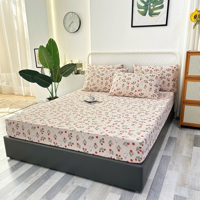 91家纺网 家纺一手货源 找家纺 伊而梦蚊帐 2025新款原棉老粗布床笠 草莓兔