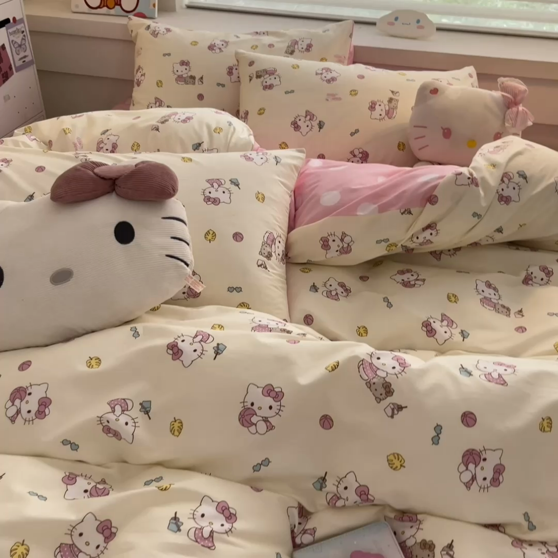 91家纺网 家纺一手货源 找家纺 暮思家居 2025新款正版授权三丽鸥全棉四件套系列四件套 篮球凯蒂