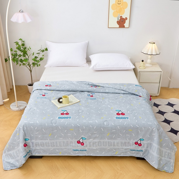 91家纺网 家纺一手货源 找家纺 2025新款亲肤绒礼品夏被窄边 仲夏樱桃