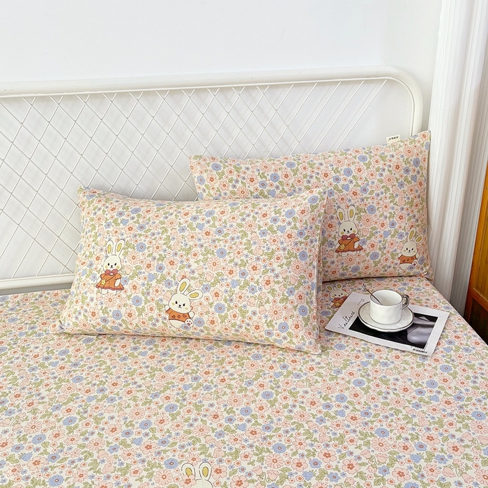 91家纺网 家纺一手货源 找家纺 伊而梦蚊帐 2025新款原棉老粗布床笠 花园兔