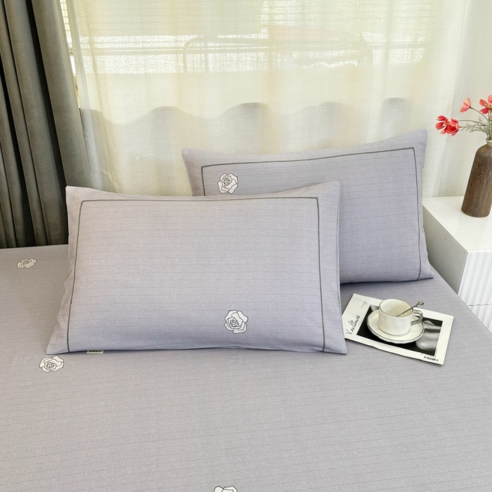 91家纺网 家纺一手货源 找家纺 伊而梦蚊帐 2025新款A类老粗布抗菌床单 玫瑰线-灰