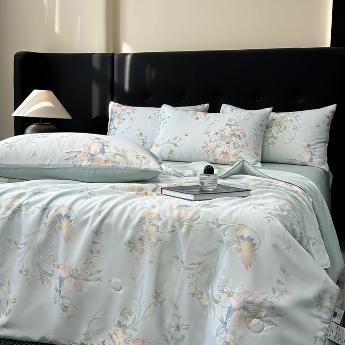 91家纺网 家纺一手货源 找家纺 慕晨 2025春夏新品莱赛尔天丝数码印花四件套莱赛尔夏被四件套天丝夏凉被直播热款 柔兰