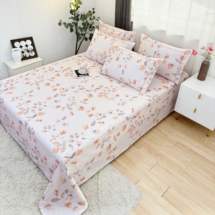 91家纺网 家纺一手货源 找家纺 伊而梦蚊帐 2025新款A类老粗布抗菌床单 橙玫瑰-灰