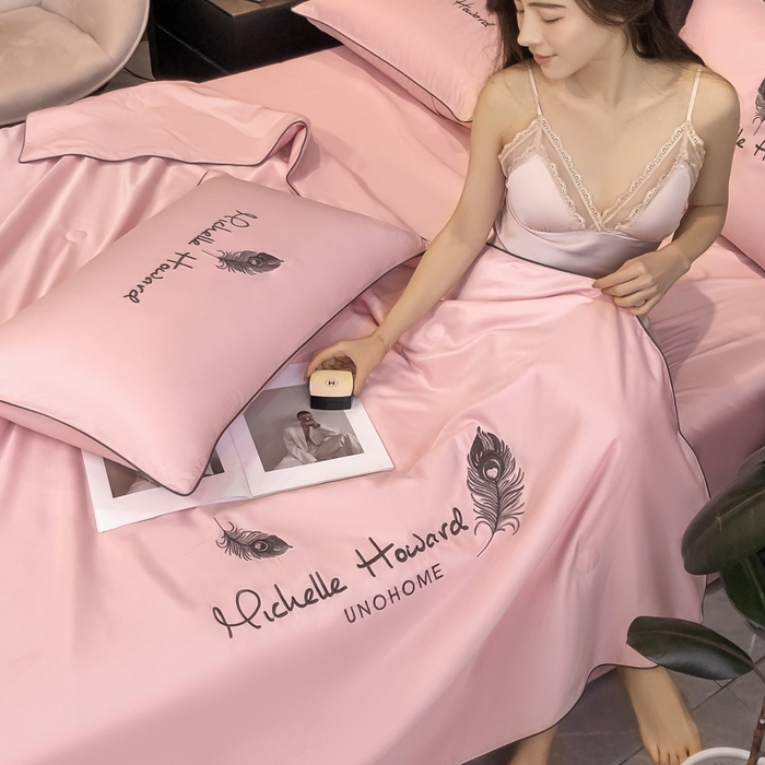 91家纺网 家纺一手货源 找家纺 吾诺 2025 双拼及羽毛刺绣夏被四件套绣花夏被水洗天丝夏被水洗真丝夏凉被空调被 羽毛-豆沙