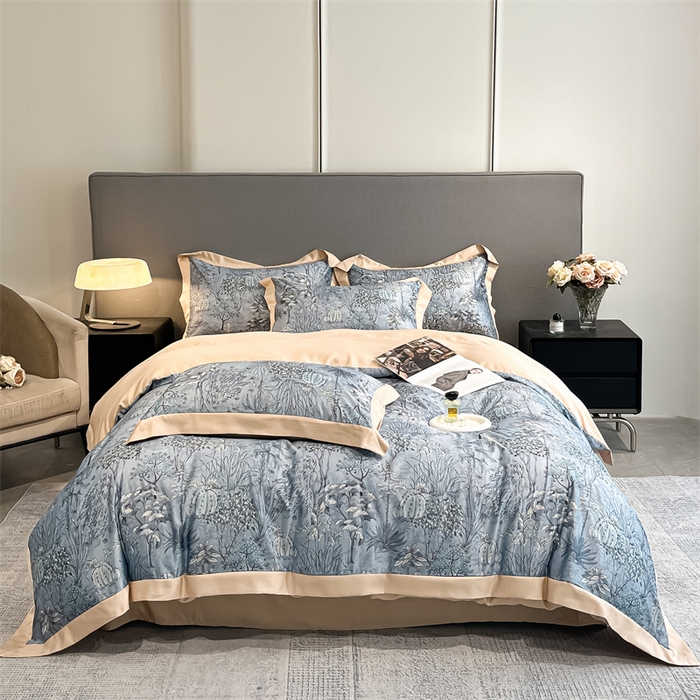 91家纺网 家纺一手货源 找家纺 笙意家纺 2025新款水洗冰丝数码印花宽边四件套 妙然-卡其