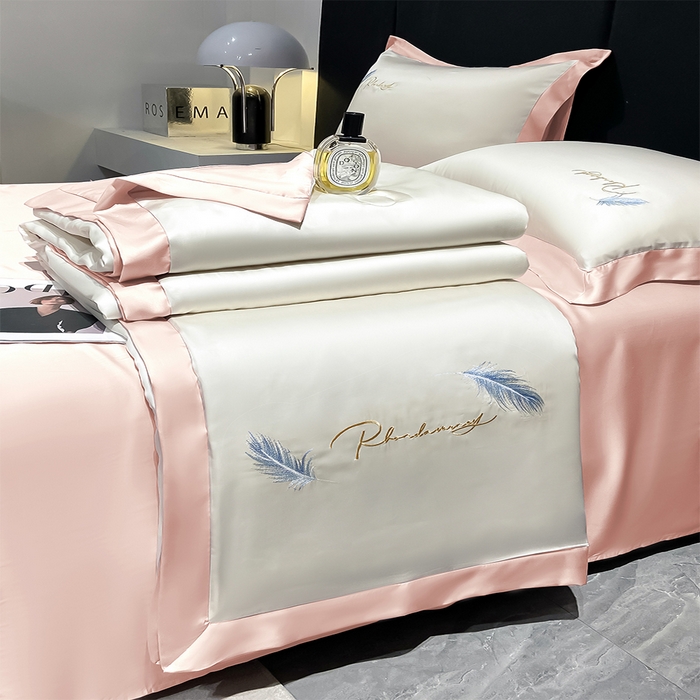 91家纺网 家纺一手货源 找家纺 如一 2025丝羽系列水洗冰丝夏被四件套 丝羽-奶白粉