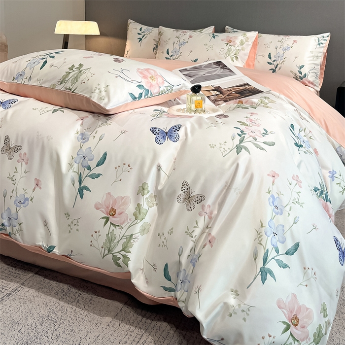 91家纺网 家纺一手货源 找家纺 笙意家纺2025新款水洗冰丝数码印花暗盒款四件套 蝶梦