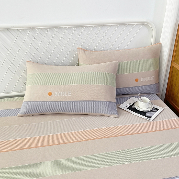 91家纺网 家纺一手货源 找家纺 伊而梦蚊帐 2025新款原棉老粗布床笠 条纹彩