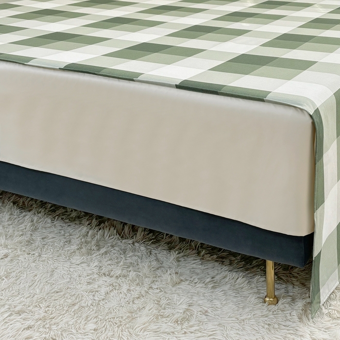 91家纺网 家纺一手货源 找家纺 伊而梦蚊帐 2025新款A类老粗布抗菌床单 大方格-绿