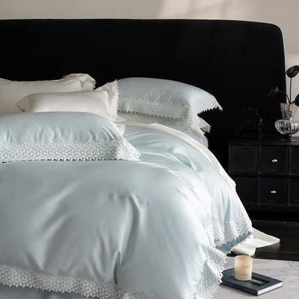 涞澳家纺 2025新款天丝棉花边款四件套--星娜系列 星娜-欣欣蓝