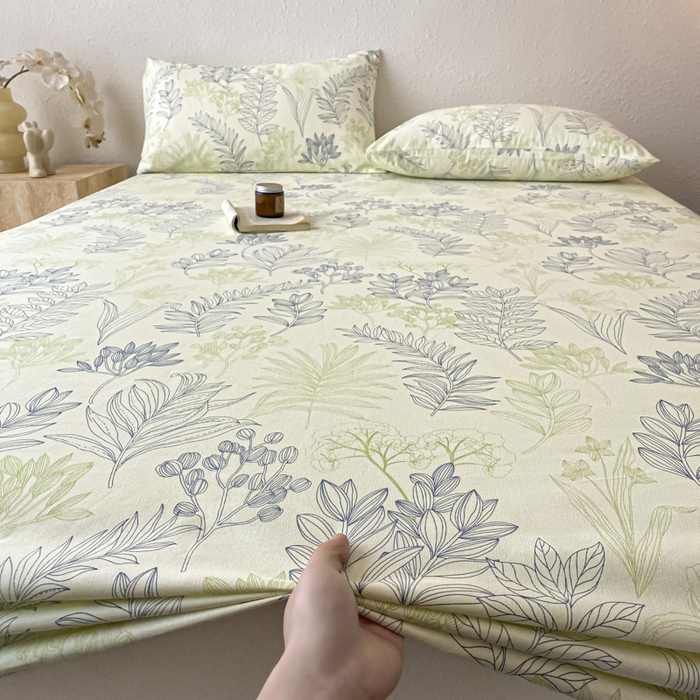 91家纺网 家纺一手货源 找家纺 九亭家纺 2025新款A类全棉老粗布单床笠 繁花-绿