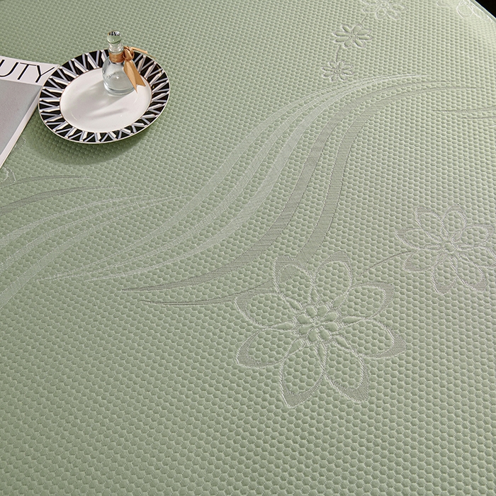 91家纺网 家纺一手货源 找家纺 青雅席业 2025新款7A抗菌母婴级纯乙纶PE刺绣凉感丝豆豆席 床裙款 浪花-水绿