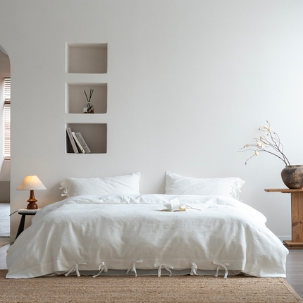 91家纺网 家纺一手货源 找家纺 璞素2025新款全棉色织三层纱四件套-半谷·清荷 清荷