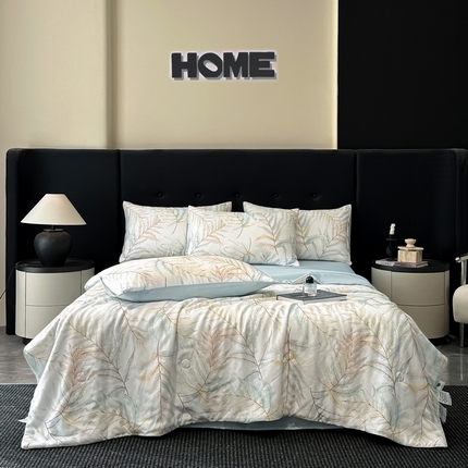 慕晨 2025春夏新品莱赛尔天丝数码印花四件套莱赛尔夏被四件套天丝夏凉被直播热款 叶澜