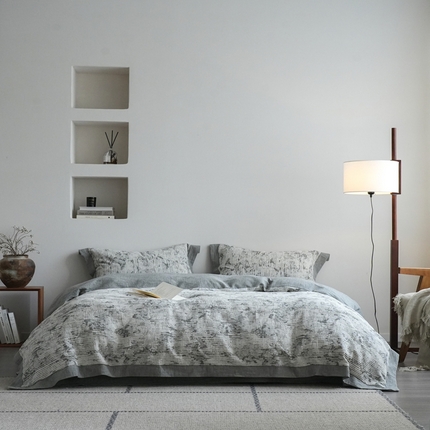 璞素2025新款全棉色织三层纱四件套-松隐 松隐灰