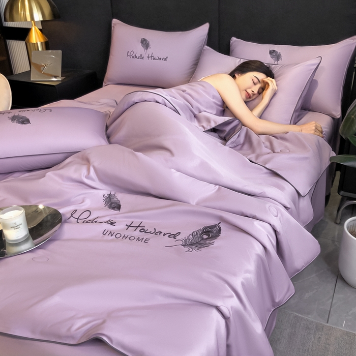 91家纺网 家纺一手货源 找家纺 吾诺 2025 双拼及羽毛刺绣夏被四件套绣花夏被水洗天丝夏被水洗真丝夏凉被空调被 羽毛-紫