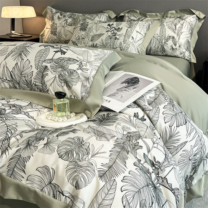 91家纺网 家纺一手货源 找家纺 笙意家纺 2025新款水洗冰丝数码印花宽边四件套 乐微