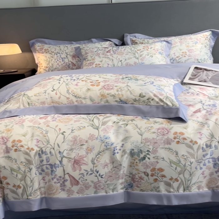 91家纺网 家纺一手货源 找家纺 笙意家纺 2025新款水洗冰丝数码印花宽边四件套 年华