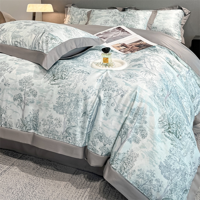 91家纺网 家纺一手货源 找家纺 笙意家纺 2025新款水洗冰丝数码印花宽边四件套 阡陌