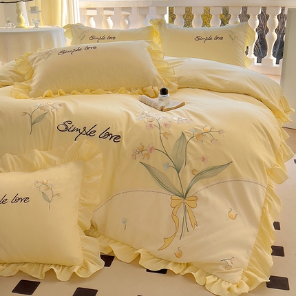 凯美家居 2025新款超柔亲肤磨毛刺绣花仙子系列四件套 花仙子 浅黄