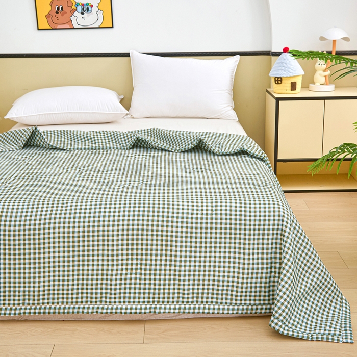 91家纺网 家纺一手货源 找家纺 侨鑫 2025新款亲肤水洗棉夏被宽边 微格香绿