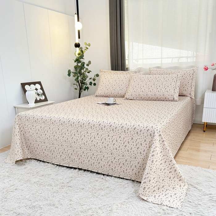 91家纺网 家纺一手货源 找家纺 伊而梦蚊帐 2025新款A类老粗布抗菌床单 灰兰花-米