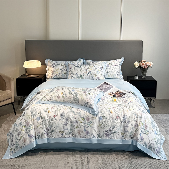 91家纺网 家纺一手货源 找家纺 笙意家纺 2025新款水洗冰丝数码印花宽边四件套 韶华