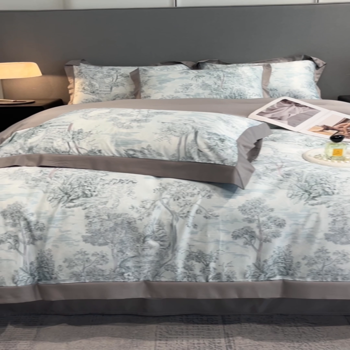 91家纺网 家纺一手货源 找家纺 笙意家纺 2025新款水洗冰丝数码印花宽边四件套 阡陌