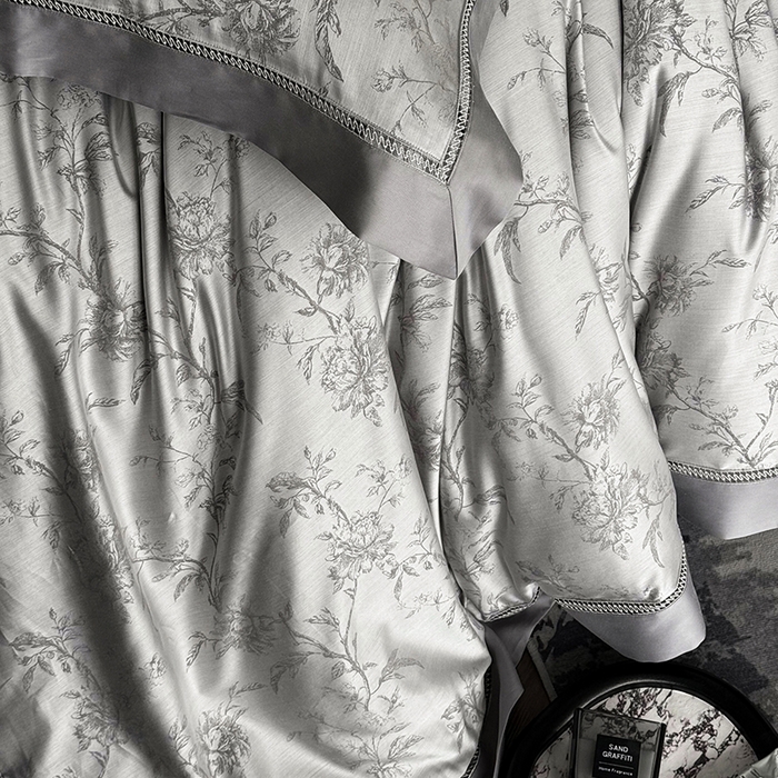 91家纺网 家纺一手货源 找家纺 涞澳家纺 2025新款天丝棉色织提花四件套 莉莲-复合灰