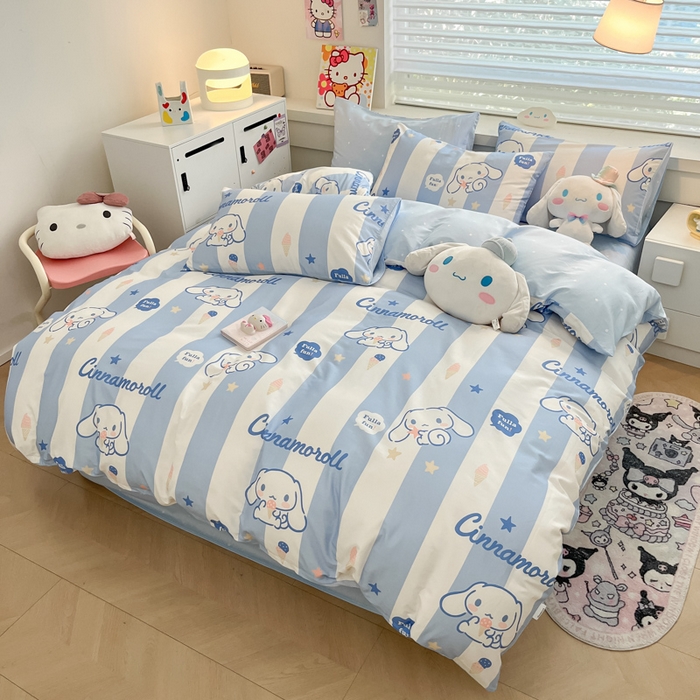 91家纺网 家纺一手货源 找家纺 暮思家居 2025新款正版授权三丽鸥全棉四件套系列四件套 蓝条玉桂狗