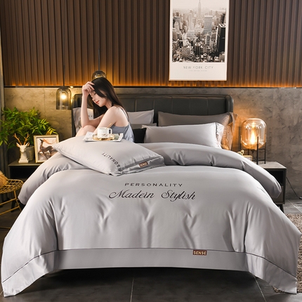 91家纺网 家纺一手货源 找家纺 睡美人 2025新款水洗真丝高端轻奢绣花款四件套-爱娜 爱娜-绅士灰