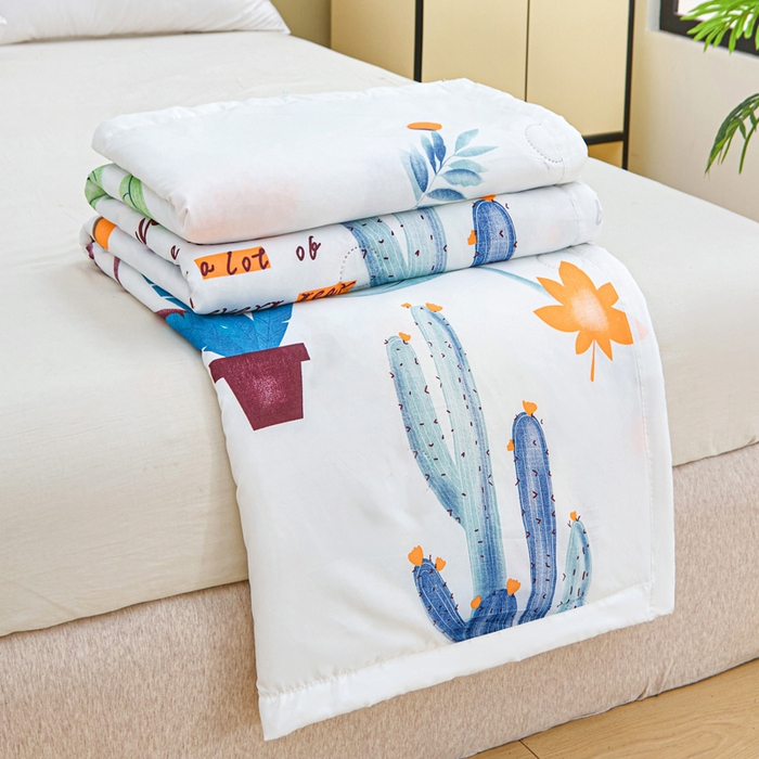 91家纺网 家纺一手货源 找家纺 侨鑫 2025新款亲肤水洗棉夏被宽边 夏日仙人掌