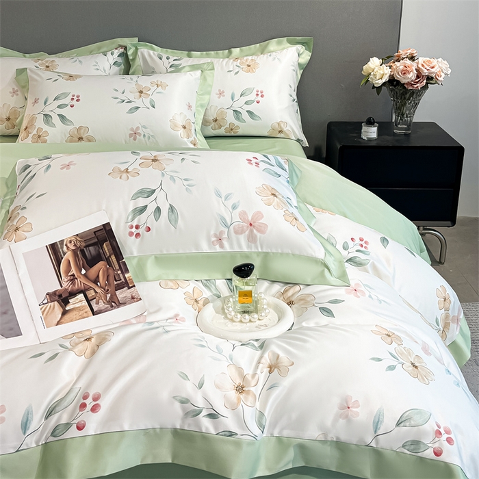 91家纺网 家纺一手货源 找家纺 笙意家纺 2025新款水洗冰丝数码印花宽边四件套 依恋