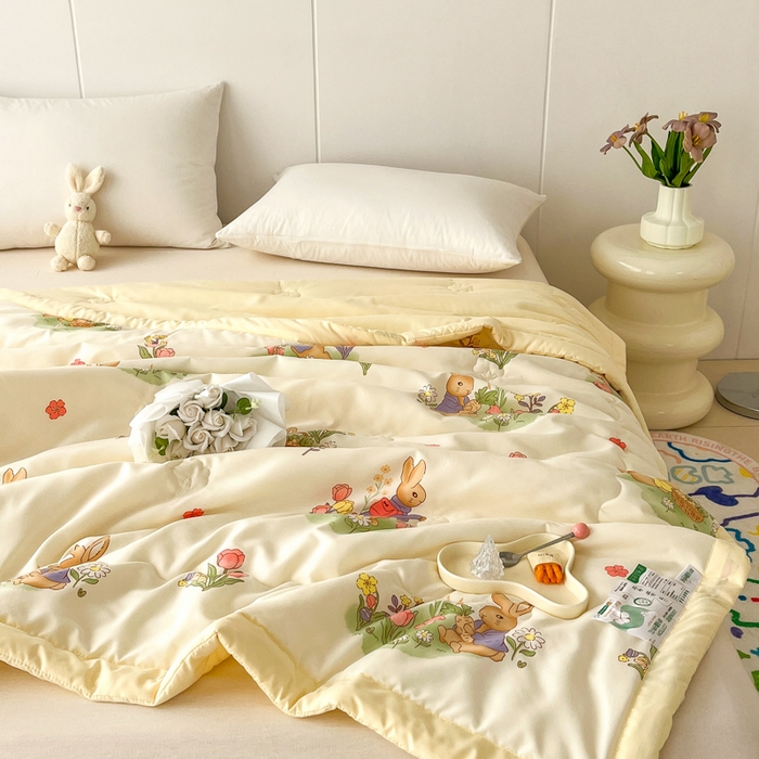 91家纺网 家纺一手货源 找家纺 爱宝被业 2025新款亲肤棉印花100%新疆棉花夏被空调被 可妮兔的庄园