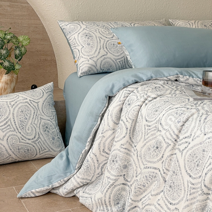 91家纺网 家纺一手货源 找家纺 慕晨 2025新款全棉双层纱四件套莱赛尔夏被莱赛尔夏被四件套天丝夏凉被直播 叶之岭