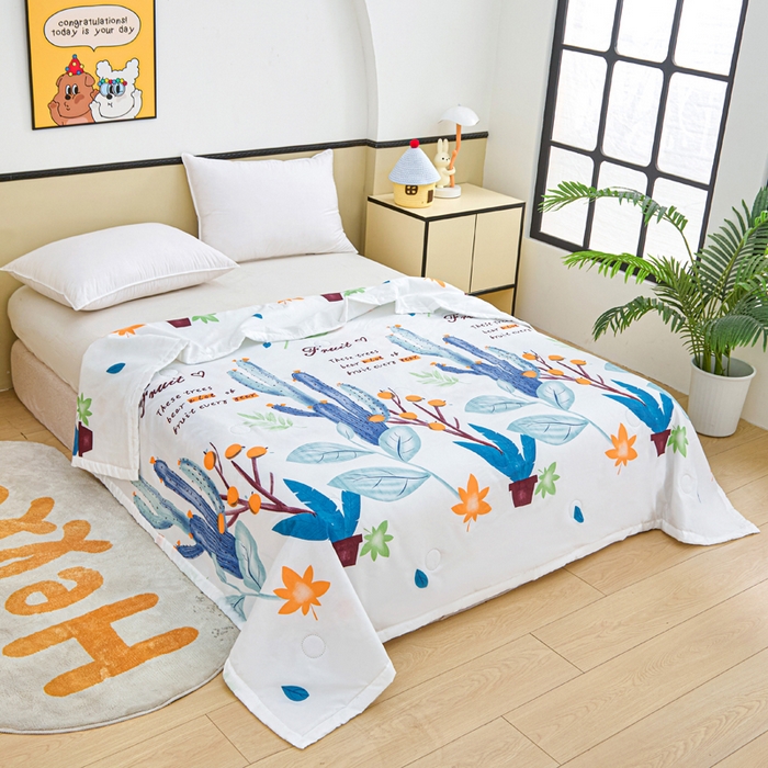 91家纺网 家纺一手货源 找家纺 侨鑫 2025新款亲肤水洗棉夏被宽边 夏日仙人掌