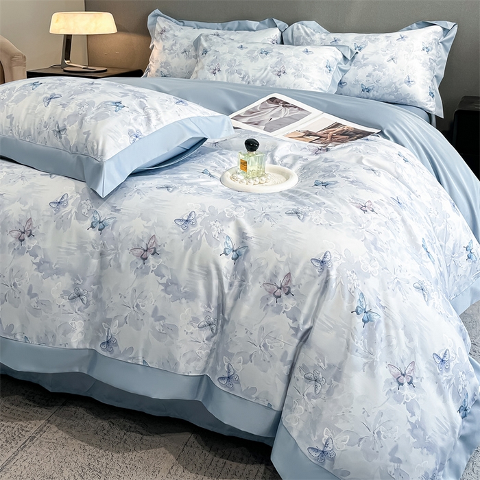 91家纺网 家纺一手货源 找家纺 笙意家纺 2025新款水洗冰丝数码印花宽边四件套 春序