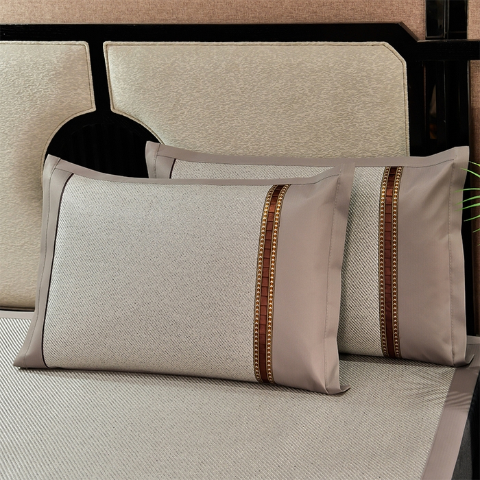 91家纺网 家纺一手货源 找家纺 小牛席业  2025新款B夏凉枕套系列凉枕套夏天枕套冰丝枕套竹枕套藤枕套冰藤枕套 B冰藤银灰-花边枕套