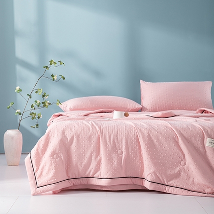 吾诺 2025 凉豆豆针织棉双层纱夏被四件套水洗棉夏凉被空调被 豆豆粉