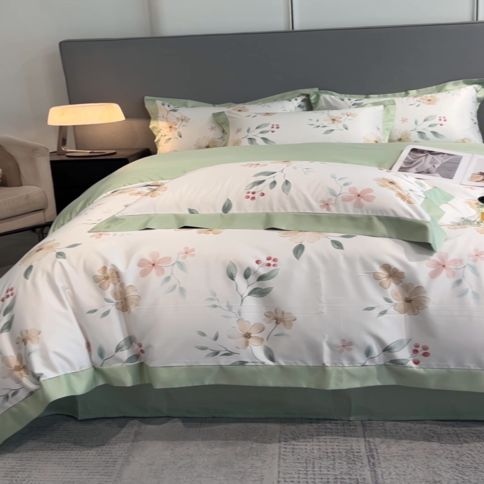 91家纺网 家纺一手货源 找家纺 笙意家纺 2025新款水洗冰丝数码印花宽边四件套 依恋