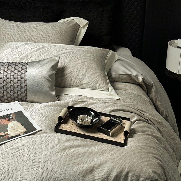 91家纺网 家纺一手货源 找家纺 涞澳家纺 2025新款天丝棉色织提花四件套 丝蕴-绿