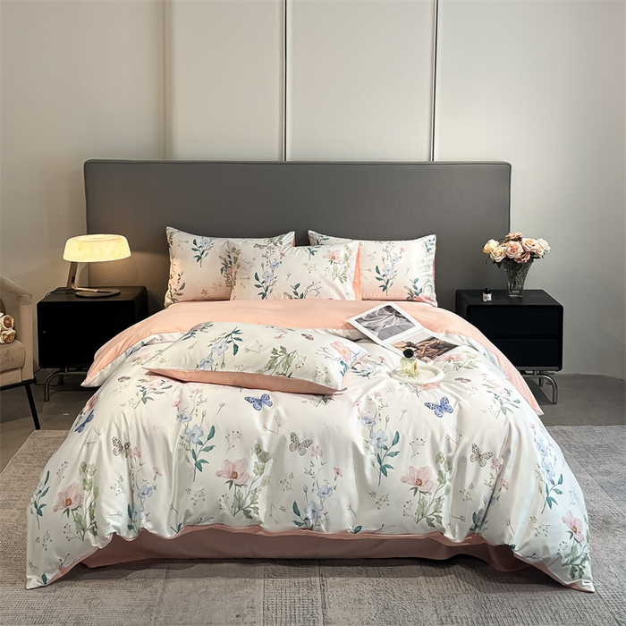 91家纺网 家纺一手货源 找家纺 笙意家纺2025新款水洗冰丝数码印花暗盒款四件套 蝶梦