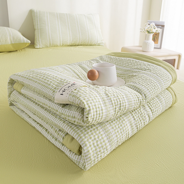 91家纺网 家纺一手货源 找家纺 吾诺 2025 韩式立体提花公主格大豆夏被子被芯夏凉被夏被四件套 公主格-绿