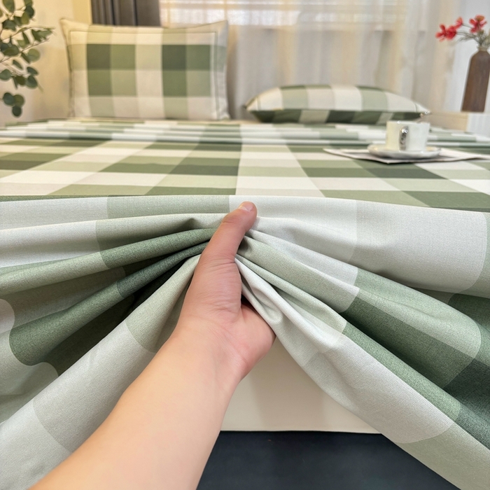 91家纺网 家纺一手货源 找家纺 伊而梦蚊帐 2025新款A类老粗布抗菌床单 大方格-绿