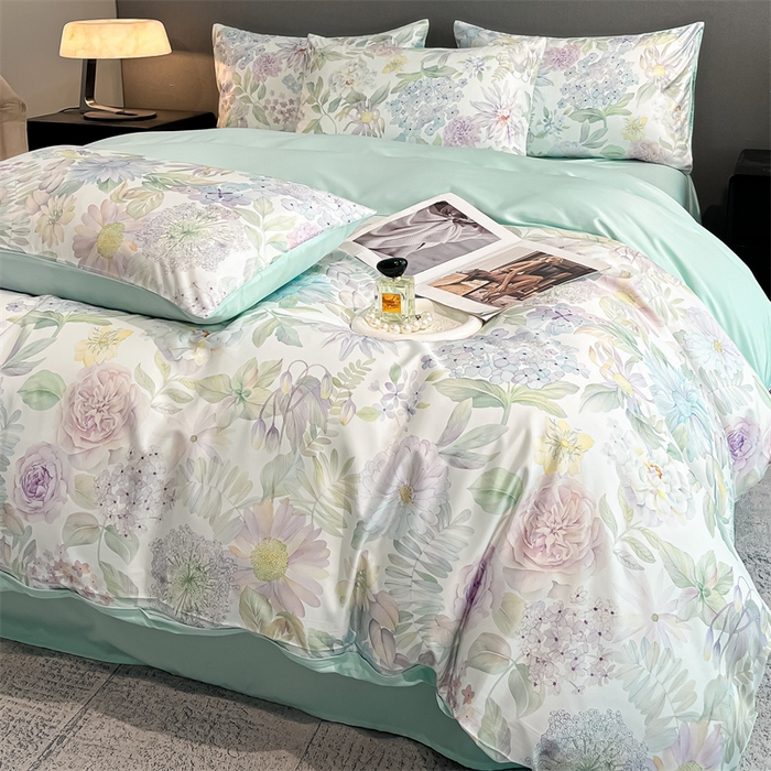 91家纺网 家纺一手货源 找家纺 笙意家纺2025新款水洗冰丝数码印花暗盒款四件套 絮语