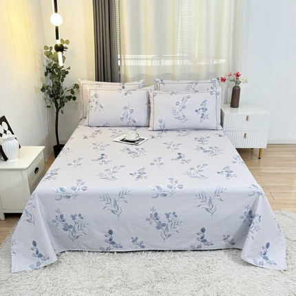 91家纺网 家纺一手货源 找家纺 伊而梦蚊帐 2025新款A类老粗布抗菌床单 清江曲-蓝