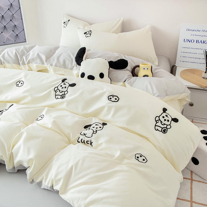 91家纺网 家纺一手货源 找家纺 倾慕家纺 2025新款倾慕INS风毛巾绣纯棉系列四件套 毛巾绣-狗狗