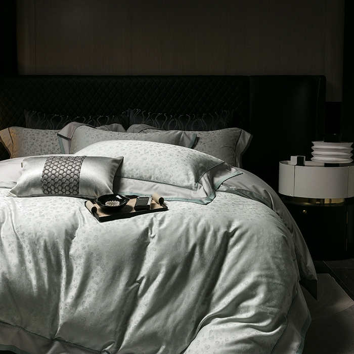 91家纺网 家纺一手货源 找家纺 涞澳家纺 2025新款天丝棉色织提花四件套 凌烟-绿