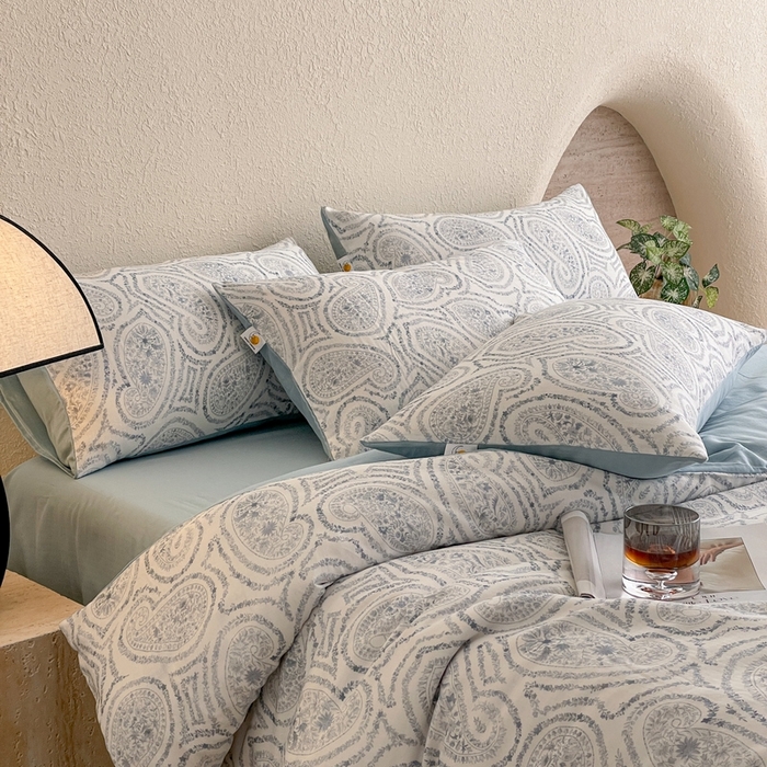 91家纺网 家纺一手货源 找家纺 慕晨 2025新款全棉双层纱四件套莱赛尔夏被莱赛尔夏被四件套天丝夏凉被直播 叶之岭